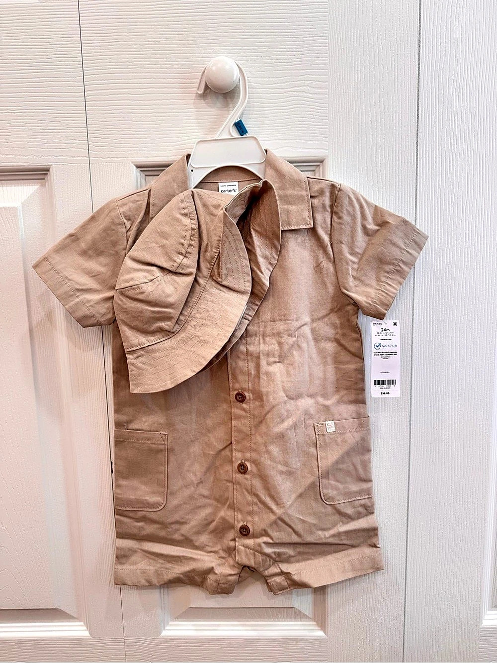 carter's Cotton Romper and Hat Set Boys 24M Brown